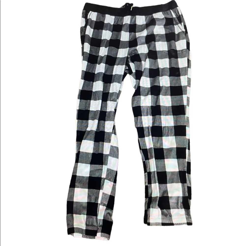 Black and White Plaid Adjustable Waistband Pajama Pants